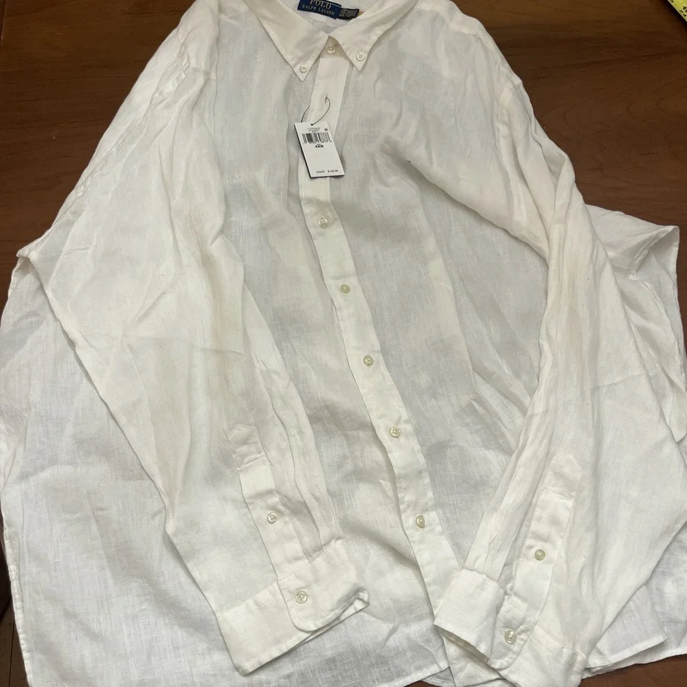 Polo Ralph Lauren White Long Sleeve Button Up Shirt 100% Linen Size 4XB